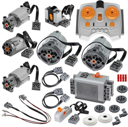 BloxBrix 24 Pcs Power-Function Kit Motor-Remote-Control AA-Battery-Box-8881 Light Cable Control Switch Technical-Parts, Motor Power Change Parts Compatible with Major Brands
