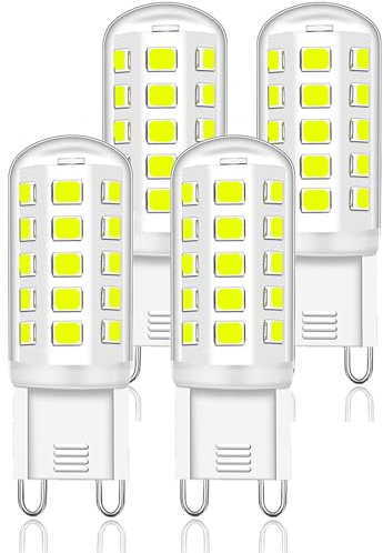 Mizlay 4er Leuchtmittel G9 LED Kaltweiß 6000K, Lampe LED G9 4W Ersatz 40W Halogenlampe, AC220-230V GU9 Birne Steckbirnen Kein Flackern Nicht Dimmbar