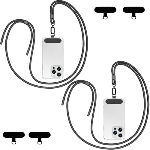 Qyoocom Cordon Telephone Portable- Lot de 2,Élégante et Durable,Tour de Cou Telephone Portable Universelle Compatible avec la Plupart des Coques pour Smartphone Noir