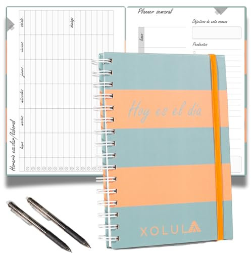 XOLULA - Libreta A5 Reutilizable, Cuaderno A5 con 80 hojas rayadas y 20 páginas borrables con agenda mensual, semanal y diaria. Incluye 2 Bolígrafos y Paño | Libretas a5 - libreta inteligente
