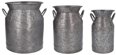 Gisela Graham Set of 3 Galvanised Metal Milk Churn Bucket