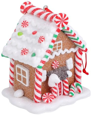 Garneck Gingerbread House Christmas Ornament - Festive Resin Gingerbread House Decoration for Tree or Holiday Display - Charming Pendant for Christmas Village and Seasonal Decor
