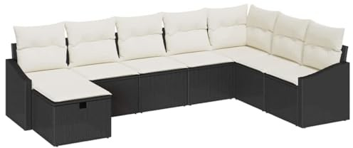 vidaXL 8-teiliges Garten-Sofa-Set aus schwarzem Rattan mit Kissen, Stauraum, für drinnen und draußen, modern und stylisch für Terrasse und Balkon. Modulare Möbel für zeitgemäßen Komfort.