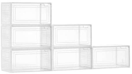 VEVOR Shoe Storage Boxes, 6 Pack Clear Stackable Shoe Boxes Storage Organizers with Magnetic Door, Fit up to US Size 13, Plastic Sneaker Containers for High Heels, Boots, and Hats, Transparent White