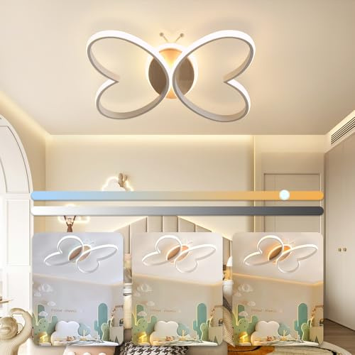 YLFXL LED Deckenleuchte Schlafzimmer, 58CM Deckenlampe Kinderzimmer Dimmbar | 58W Kreativen Schmetterling Kinderzimmer Lampe Decke mit Fernbedienung 3000K-6000K Nachtlicht für Schlafzimmer Wohnzimmer