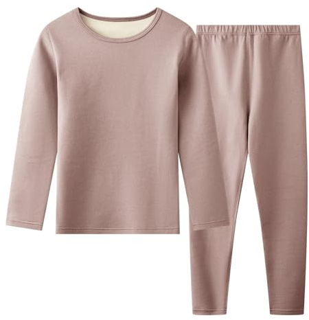 Hoseay Conjunto Ropa Interior Térmica Niños Forro Polar Camiseta 7-8, Caqui