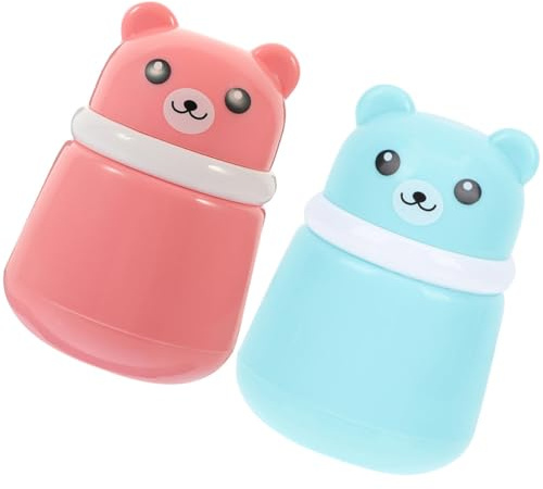 2 Stück Bären Puderquastenbox für Babypuder mit Puff | Komposit Schaum und Pp, Gleichmäßiges Auftragen, Kompakt für Unterwegs