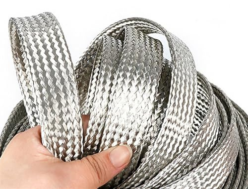 Fils électriques, Câble blindé de signal haute flexibilité, fil terre en cuivre nu étamé, ruban tressé conducteur, largeur 1,5 mm, 12, 4, 20(Tinned,20 Meters 15mm Width 8mm2)