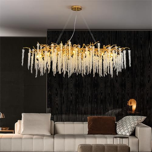Modern Crystal Tree Branch Chandelier L120cm Gold Art Deco Large Linear Rectangle Raindrop Indoor ht Fixture for Kitcn Island Living Room Foyer Staircase 12 hts