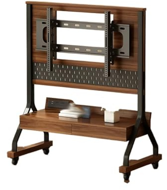 40-85IN Rolling Tv Stand With Power Outlet Floor-Standing TV Stand Adjustable Height And Angle With Tempered Glass Sliding Door For Office, School, Home(Black-B)