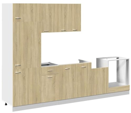 Foknhdi Lyon 7-TLG Ensemble de meubles de cuisine en chêne Sonoma 60/80/40 cm avec armoire encastrable, hauteur 207 cm