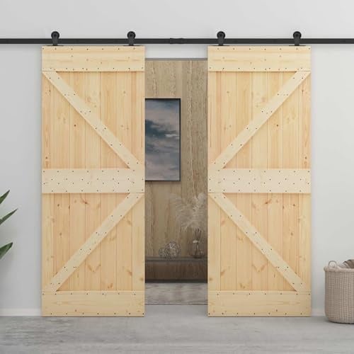 Porta Scorrevole Naturale E Nero 90 X 210 Cm | Meccanismo Compatto, Stile Contemporaneo, Per Interni, Ottimizza Spazi