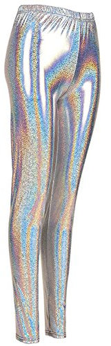 MHIM Metallic Glitter Leggings Slim Fit Sport Yoga Gym Festival, silber, One size