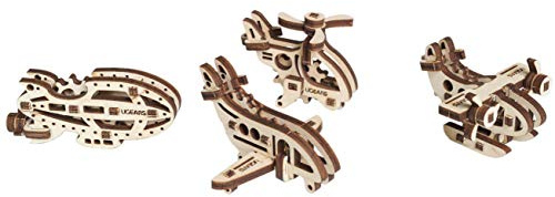 UGEARS unknown' 70034 U-Fidgets Aeroplane Puzzle Pieces Set with 4 Models Anti-Stress 3D Puzzle Self Building Kit 4 Mini Miniature Model Mechanical Models Plywood Construction Kit