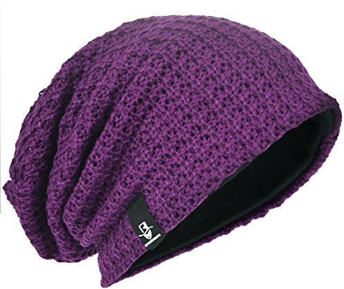 Herren Übergröße Beanie Slouch Schädel Kappe Stricken Winter Strickmütze B08 (Lila)