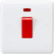 Knightsbridge CU8331N Curved Edge 1 Gang DP Switch and Neon in White with White Rockers, Cooker 45A Red Switch + Neon