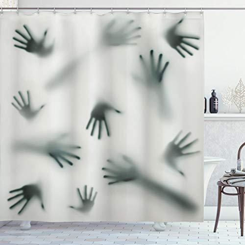ABAKUHAUS Grusel Duschvorhang, Geist Alien Geist, Stoffliches Gewebe Badezimmerdekorationsset mit Haken, 175 x 200 cm, Smaragdgrün