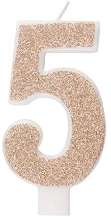 Unique 84975 Party 84975-Glitz Rose Gold Number 5 Birthday Candle, Age 5
