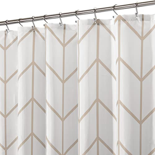 mDesign rideau de douche tissu – rideau baignoire imperméable avec avec joli motif - rideau de bain facile d'entretien - beige/blanc