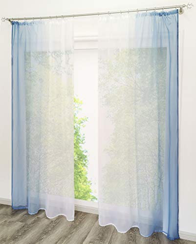 EZ GLAM Gardinen mit Verlauf-Farben Muster Schön Transparent Voile 2PC Vorhänge (B*H 140 * 225cm, Blau mit Kräuselband)