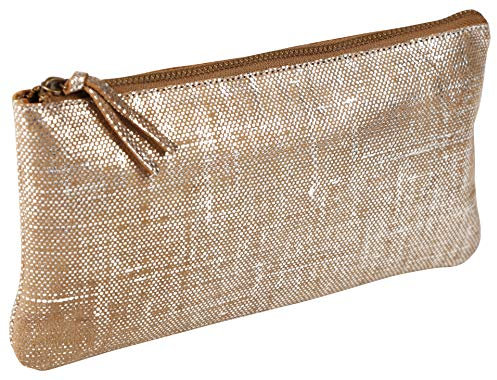 Clairefontaine 410038C Schlampermäppchen KLEO-PATHRA Flach, aus Lammleder, 22 x 11cm, 1 Stück, Silber