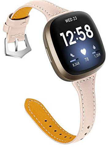 Wome Ersatzarmband für Fitbit Sense/Versa 3, echtes Leder, Ersatz-Sportuhrenarmband, Armbänder mit Metallschnalle, verstellbar, 14 - 20,6 cm, kompatibel für Fitbit Sense/Versa 3 – Gold