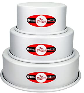 Fat Daddio's Anodized Aluminum 3-Tiered Round Cake Pan Set 3 Inch Depth, 4, 6, 8