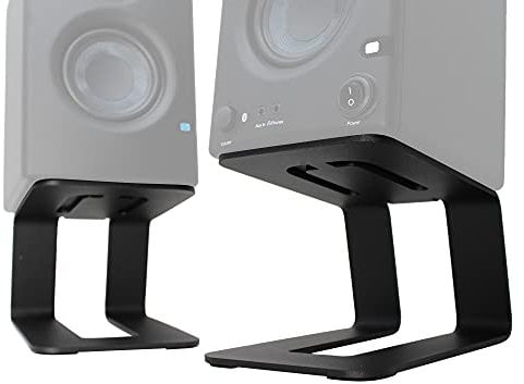 HumanCentric Desktop Speaker Stands Pair for Desk Speakers, Medium and Small Bookshelf Riser, Use in Studio, Home Office or Gaming Setup, 5 Degrees Tilt, Aluminum, Rubber Feet, Black