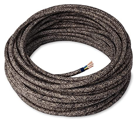 Amarcords - Textilkabel für Lampen CANVAS BRAUN, rund, Leinen, 3 Meter, mit Erdung 3x0,75 - Stoffkabel mit farbigem vintage Stoff überzogen für Kronleuchter, Wandlampen und Lampenschirme