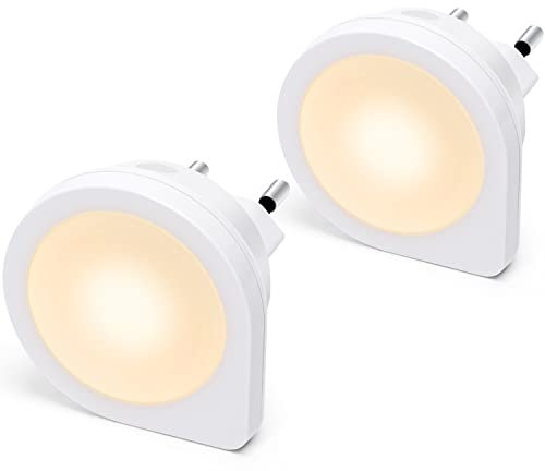 Aigostar Veilleuse Enfant avec Capteur de Lumière, Lot de 2 Lampe Nuit LED, Veilleuse Prise pour Chambre Bébé, Chambre, Cuisine, Couloir, Escalier, Salon, 0.2W Lampe de Placard 3000K Blanc Chaud