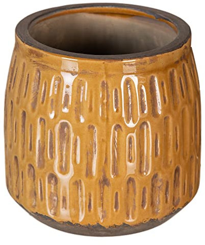 LOLAhome Jardinière tribale en céramique Moutarde de Ø 17 x 17 cm