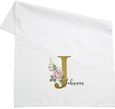 Herz & Heim® Personalisiertes Geschirrtuch 100% Baumwolle 45 x 70 cm mit Aufdruck Ihrer Wunschnamen Rosen