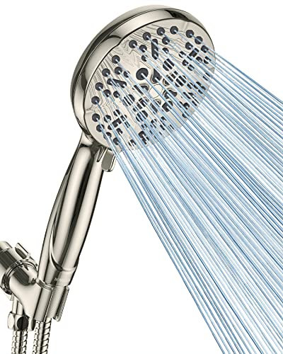 High Pressure Shower Head with Handheld - 5 Spray Settings High Flow Detachable Rain Shower Heads with 60” Extra-Long Stainless Steel Hose and Adjustable Bracket with Brass Joint – Brushed Nickel