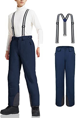 AOLI RAY Herren Skihose Snowboardhose Trägerhose Wasserdicht Gefüttert Winddicht Outdoorhose mit Abnehmbar Träger Dunkelblau M