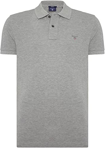 GANT Men's REG Contrast Pique SS Rugger Polo Shirt, Grey Melange, Standard, Grey Melange, XS