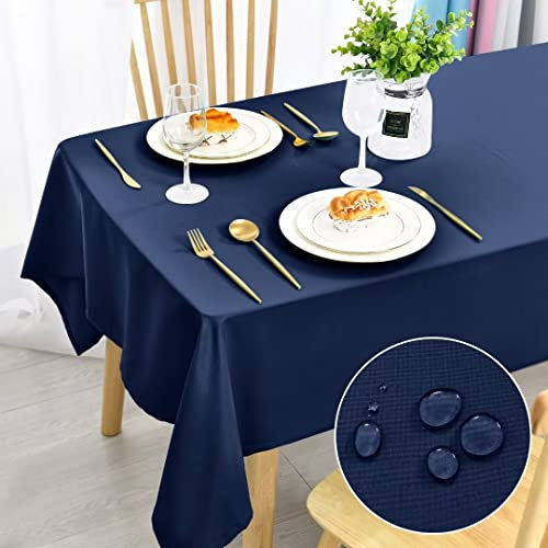 DWCN Dunkelblau Tischdecke Fleckschutz Abwaschbar Tischwäsche Wasserdicht Tischtuch für Esszimmer, Garten, Party, Hochzeiten oder Haushalt,150x300cm