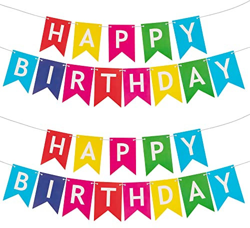 Happy Birthday Girlande Geburtstag Banner Bunt Papiergirlande Schwalbenschwanz Flagge Girlande für Geburtstagsfeier Dekoration 2 Packungen