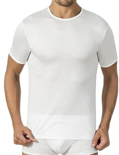 Maglia Intima Uomo in 100% Cotone Filo di Scozia Maglietta a Maniche Corte Canottiera Scollo a Giro Leggera Estiva (XXXL, Bianco)
