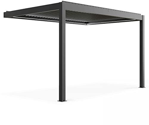 Oviala Pergola bioclimatique adossée et motorisée 3 x 4 x 2,5m Gris