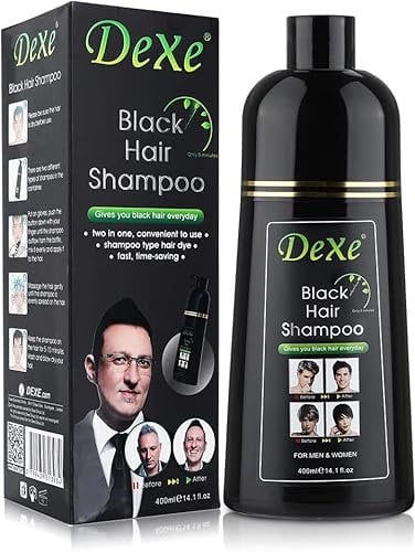 Champú Tinte Negro Semi-Permanente para Canas, para Mujeres y Hombres, Ingredientes Herbales y Sin Amoniaco, 3 en 1 100% Cobertura de Canas (14 Fl oz) (Botella Negra)