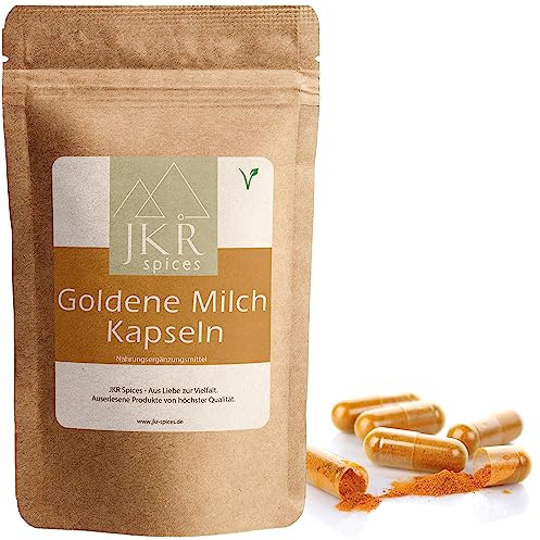 JKR Spices® 420 Stk. Goldene Milch Kapseln - 3720mg Goldene Milch Pulver je Tagesdosis - vegane Golden Milk Kapseln hochdosiert - Mit Kurkuma Ingwer Zimt und Pfeffer