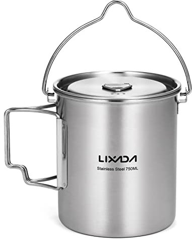 KOCAN Campingtopf, 750 ml Edelstahl-Topf,tragbarer Wasserbecher,Tasse mit Deckel und faltbarem Griff,Outdoor,Camping,Kochen,Picknick