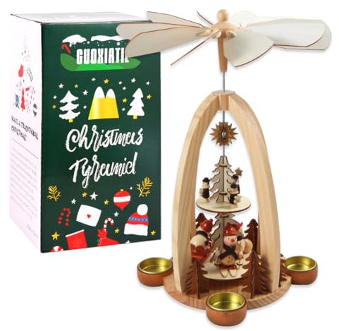 Pyramide de Noël en bois de 35,6 cm avec 4 bougeoirs - Crèche de Noël pour décoration de table de Noël