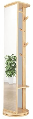 Coat Rack Stand Clothes Rack Stand, Sturdy Freestanding Coat Rack, Heavy Duty Wooden Full Length Mirror, Strong Load Bearing, 4 Hooks, Coat Rack for Home/Office/Entryway/Hallway