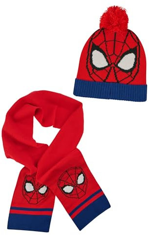 ONOMATO! Spider-Man Jungen Kinder Winter-Set Bommel-Mütze Winter-Mütze + Schal