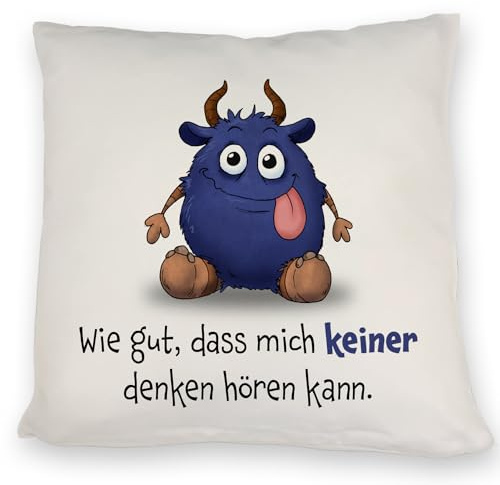 speecheese Freches Monster in Dunkelblau Kissen mit lustigem Spruch EIN lustiges DekoKissen für die Couch 40x40 cm Monster Motiv KuschelKissen Sofa Ungeheuer niedlich
