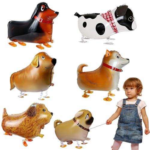 GAROMIA 6 Folienballon Tiere Walking Luftballon Hund Walking Tier Folienballons Hund Tiere Walking luftballon Welpe Helium Ballons Walking Tierballons Kinder Geburtstag Party Deko