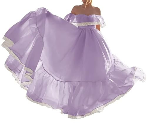 Vestido de quinceañera de organza con hombros descubiertos y volantes para mujer, WSX442, Lila, 36
