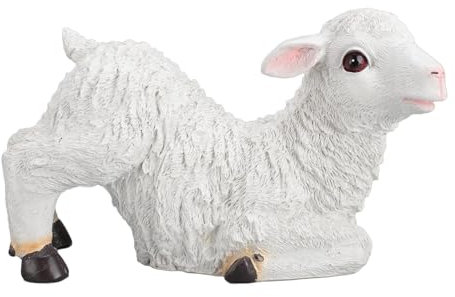 Pssopp Schaf-Figur, Liegendes Lamm, Gartenskulptur, Kunstharz, Schaf-Ornament, Tier-Schaf, Rasen-Ornament, Garten-Schaf-Statue für Draußen und Drinnen (35 x 14 x 20,5 cm)