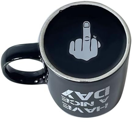 BAKAMITAYI Middle Finger Coffee Cup with 3D Funny Middle Finger Inside Up Yours Mug Gag Gifts for Family for Best April Fool's Day, Valentine's Day, Birthday Gift(White,Black,300ml) (Black)